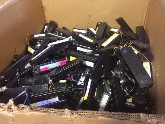 Box of lighting ballasts.